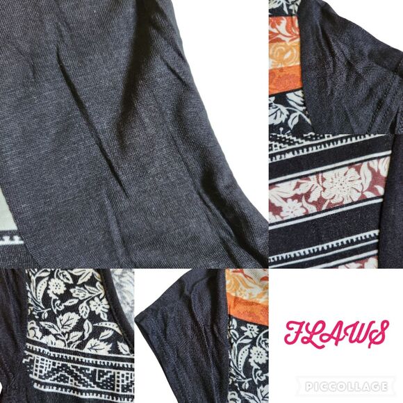 PERSAYA Black White Orange Brown Mixed Print Short Sleeve Top L - Picture 7 of 11